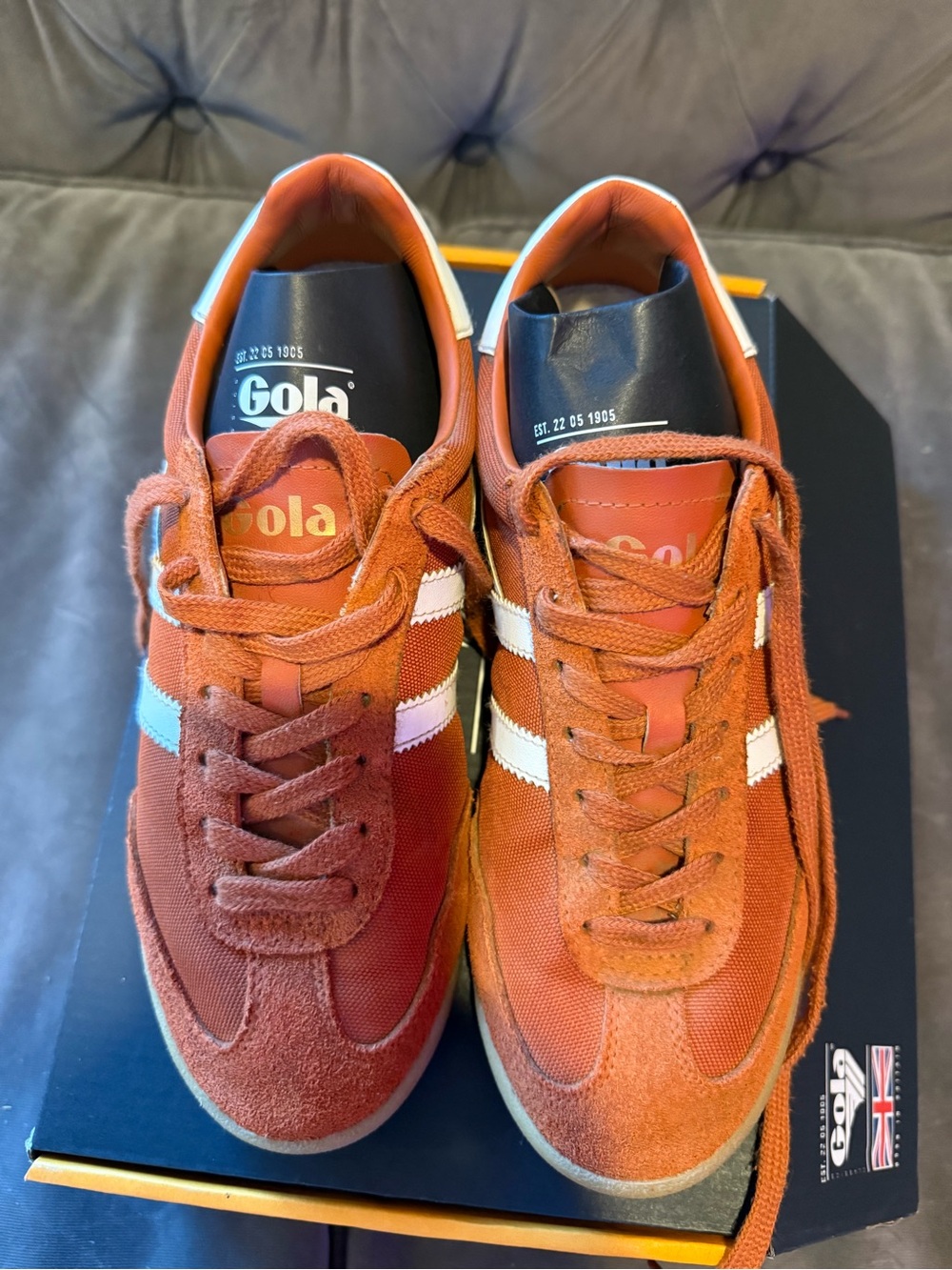 Gola women’s Rust Orange Retro Trainer with White Stripes